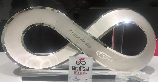 La prima sala della nostra Mostra è dedicata al Giro d’Italia Women, passato per Guardiagrele. Nella foto, il trofeo "Luce infinita" consegnata alla vincitrice del Giro, che l'ha concesso gentilmente per la durata della Mostra